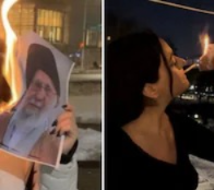 Iran Protest: Young Women Spark Cigarettes Using Khamenei’s Burning Image, Videos Go Viral